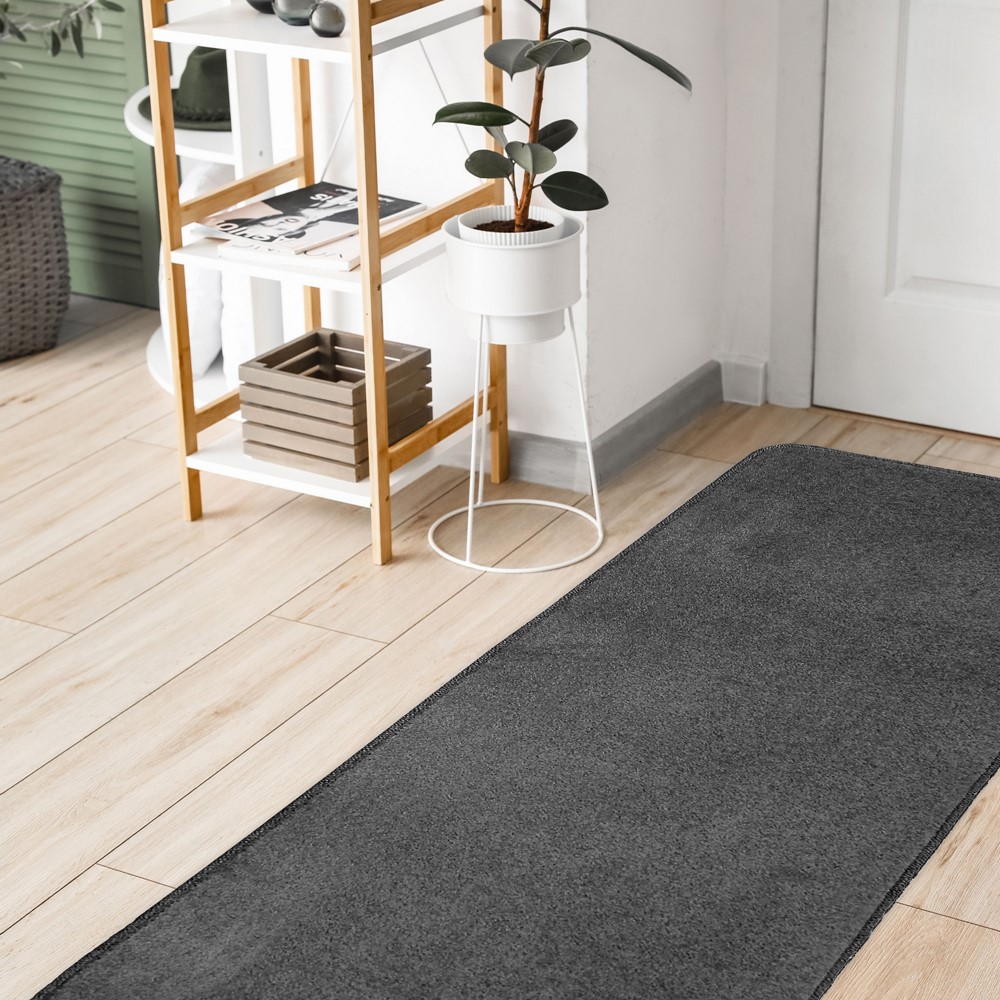 Relay Plain Modern Runner Rugs in Charcoal Grey